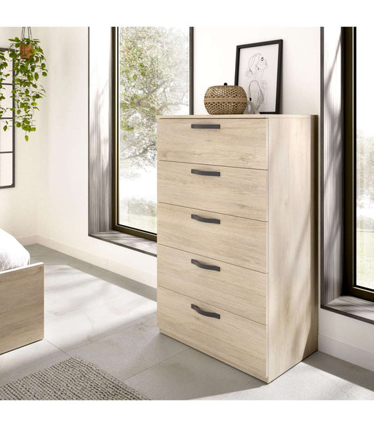 Sinfonier 5 Cajones Jaen, Para Dormitorio Acabado Natural , Medidas: 70.4 Cm (ancho) X 44.7 Cm (fondo) 117 Cm (alto)._0