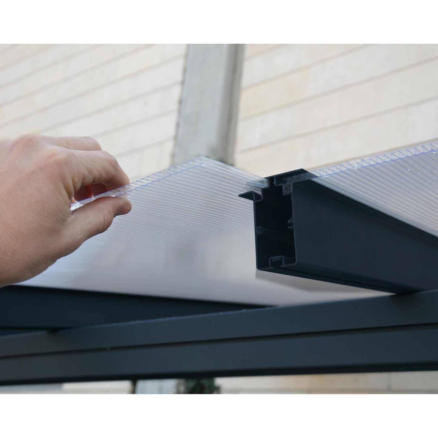 Pérgola anexa Sierra 299x980 cm cinzento 