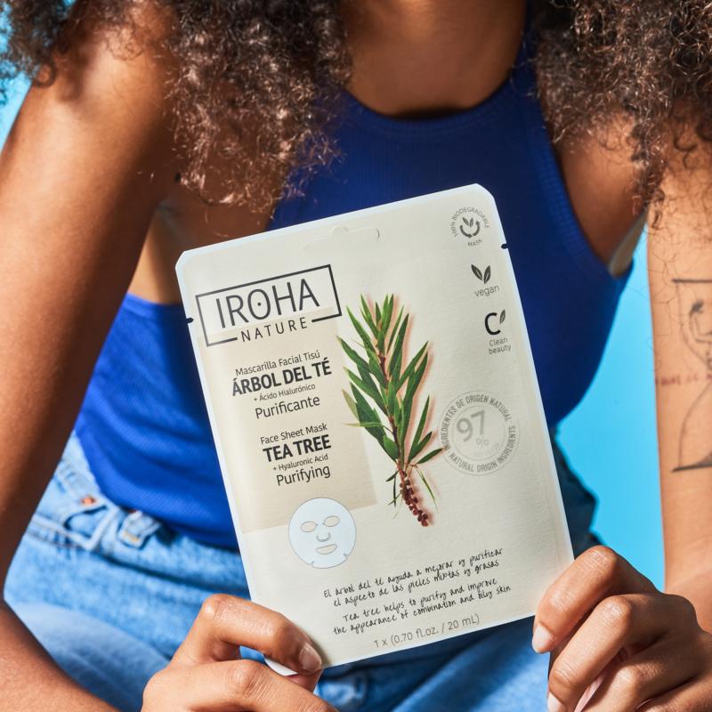 Máscara de tecido purificante Iroha Nature com árvore do chá 20 ml
