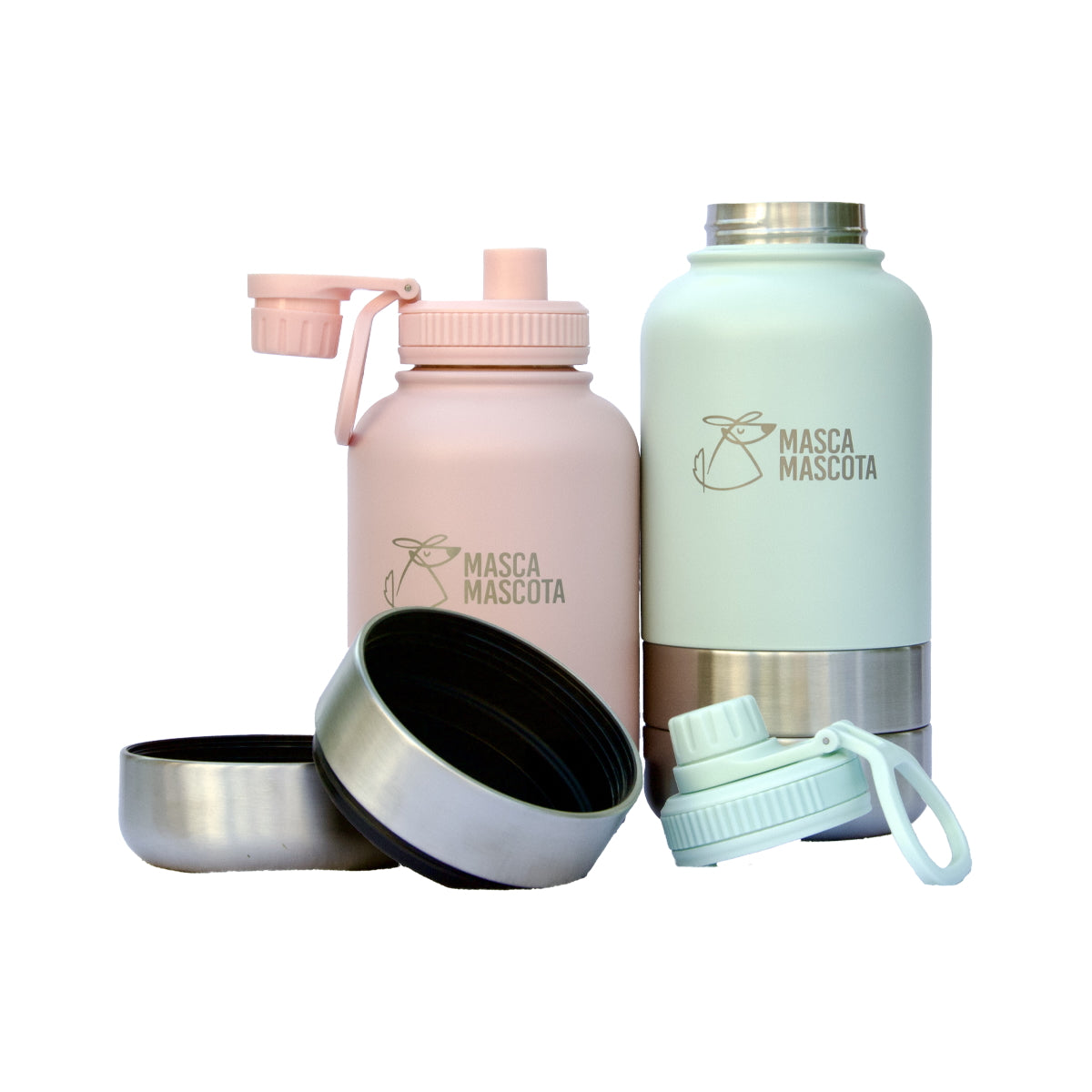 Botella 3 En 1 Para Perros Y Gatos. Acero Inoxidable Con Compartimentos Para Agua, Pienso Y Bebedero Integrado_5