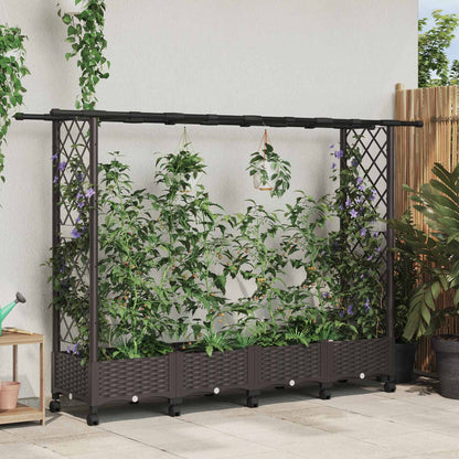 Cama Elevada Con Trellis Y Techo Marrón 203 X 40 X 127 Cm Pp_1