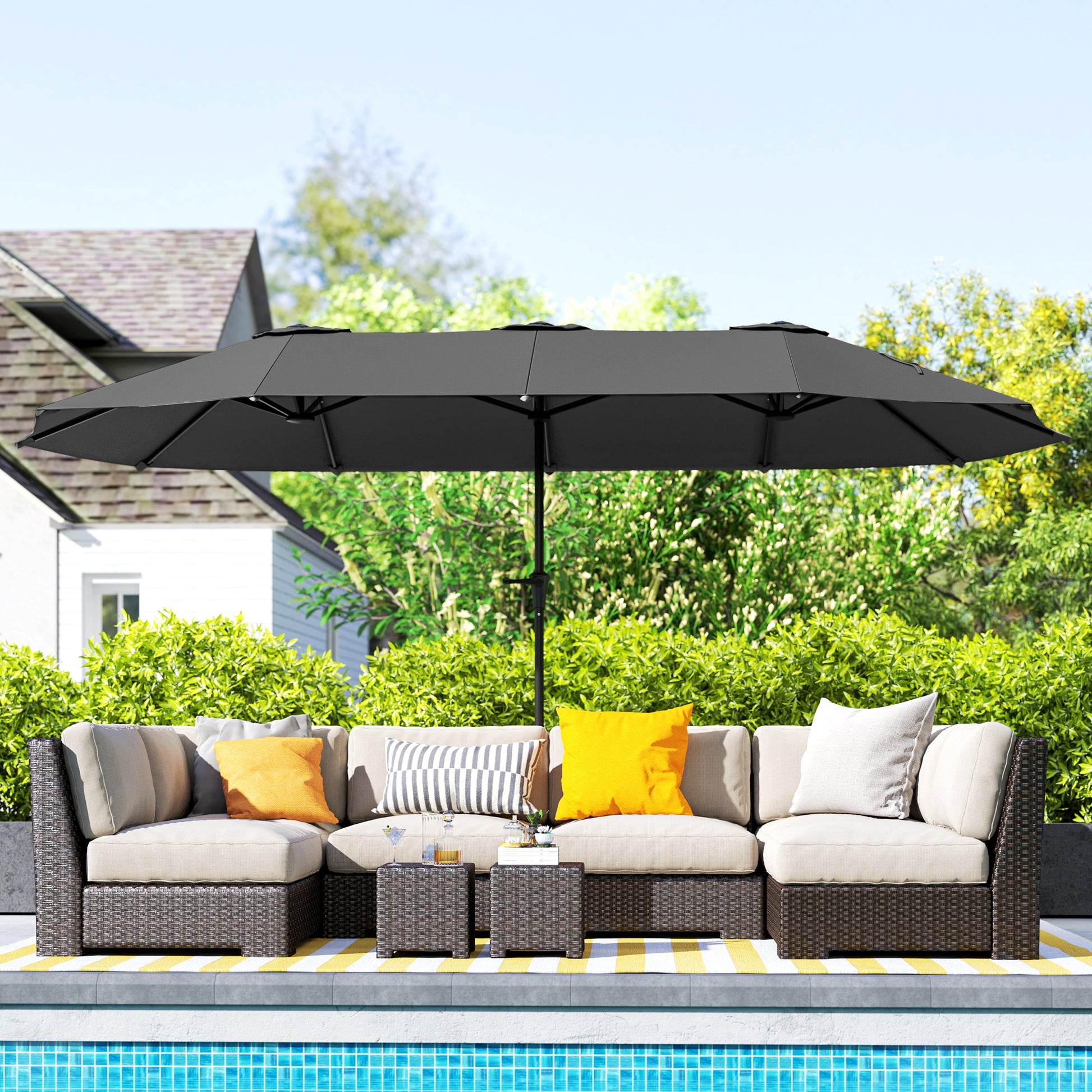 Outsunny Sombrilla Doble 4x2,2 M Con Manivela Manual Impermeable Gris Oscuro_1