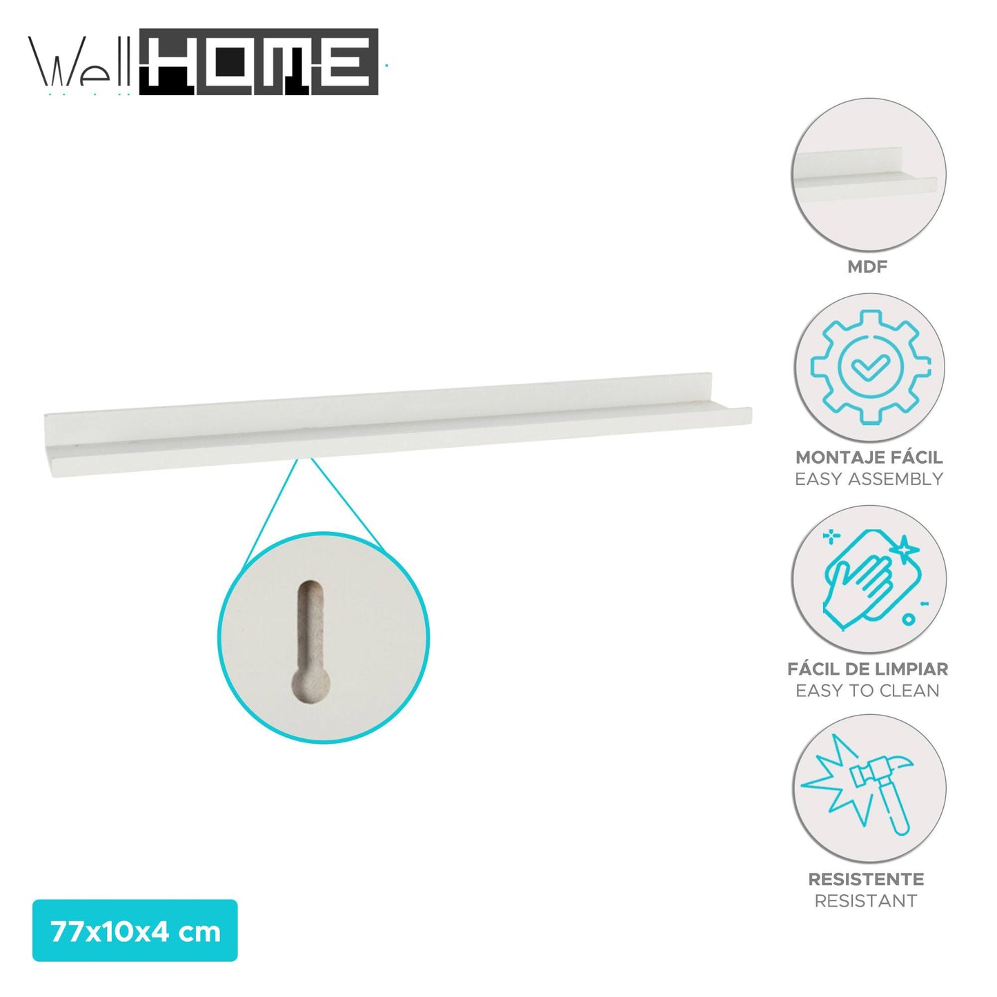 Well Home Estanteria De Pared Grande Color Blanco 77x10x4cm_1