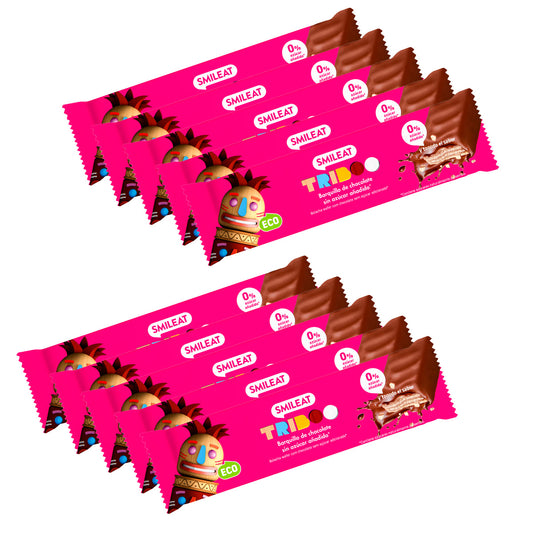 Embalagem de 10 barras Smileat ECO recheadas e revestidas com cacau, 40g