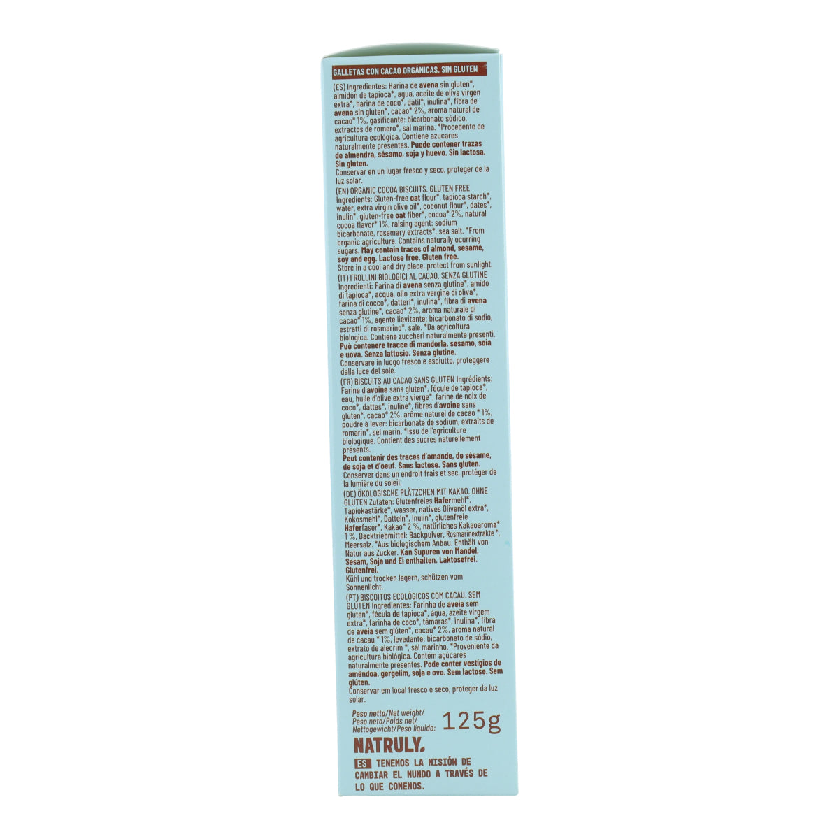 Bolachas Natruly Organic Sabor Cacau 125g