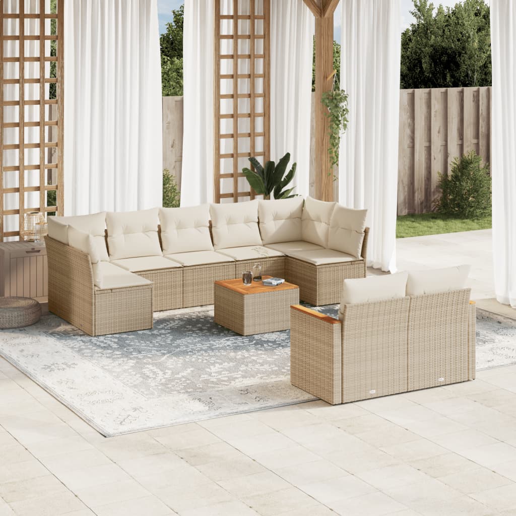 Juego De Sofás Jardín Con Cojines Beige 10 Pzas Ratán Sintético / Vetonek_2
