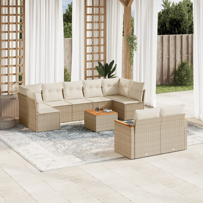 Juego De Sofás Jardín Con Cojines Beige 10 Pzas Ratán Sintético / Vetonek_2