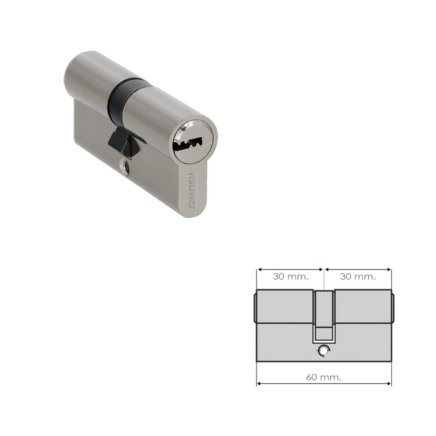 Cilindro Seguridad 30x30 Mm. Leva Larga Niquelado Con 5 Llaves_1