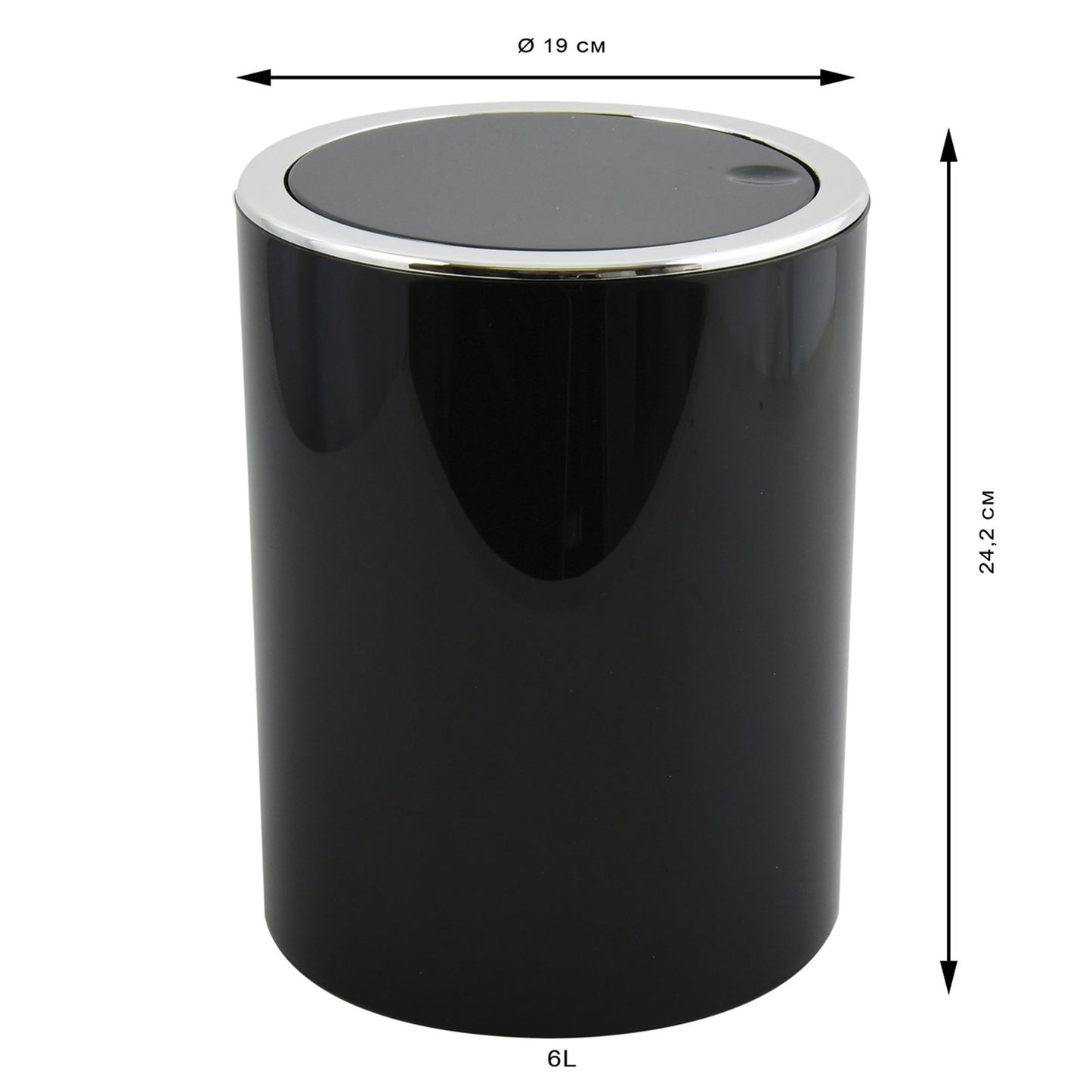 Cubo De Basura 6 Litros Para Baño Msv De Plastico En Color Negro 18 X 24,2 Cm_1