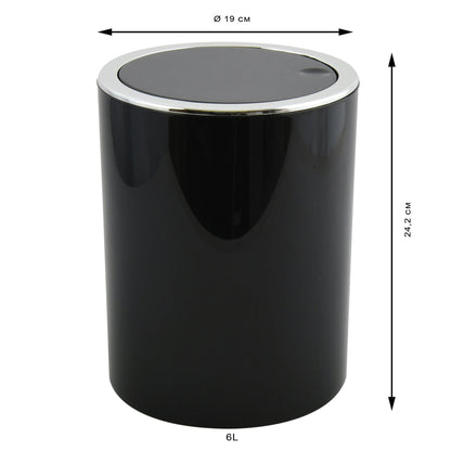 Cubo De Basura 6 Litros Para Baño Msv De Plastico En Color Negro 18 X 24,2 Cm_1