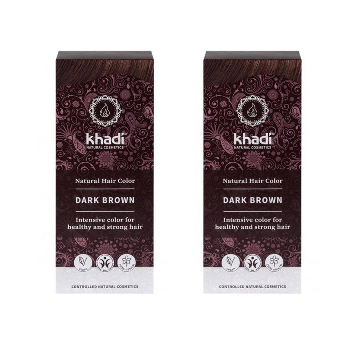 Embalagem de 2 Tintas Naturais Castanho Escuro, Khadi, 100 g