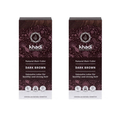 Embalagem de 2 Tintas Naturais Castanho Escuro, Khadi, 100 g