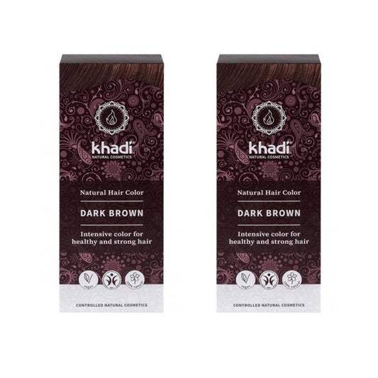 Embalagem de 2 Tintas Naturais Castanho Escuro, Khadi, 100 g