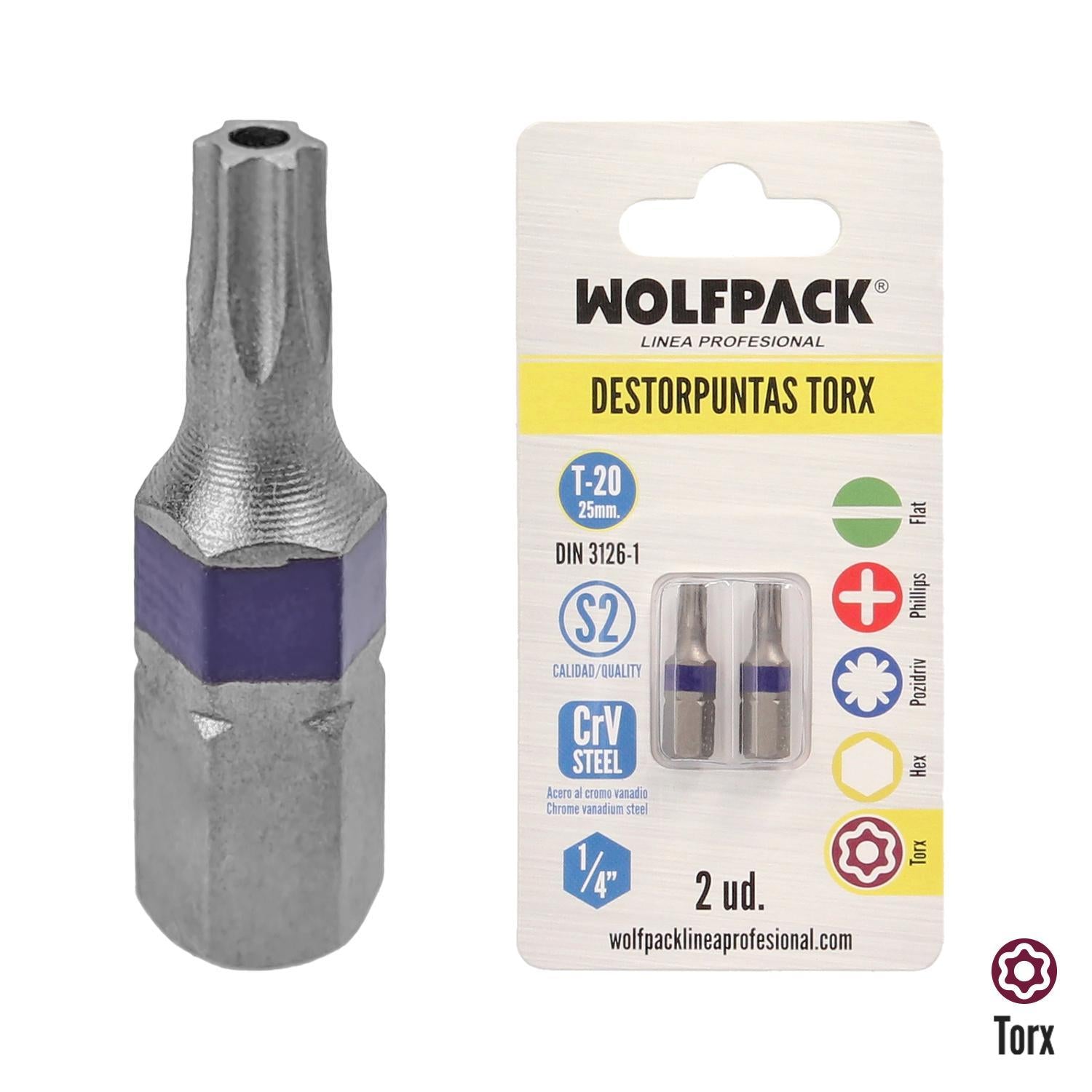 Puntas Destornillador Torx 20 Inviolable (2 Piezas). Acero S2 Al Cromo Vanadio. Puntas Hexagonales, Destorpuntas,_0