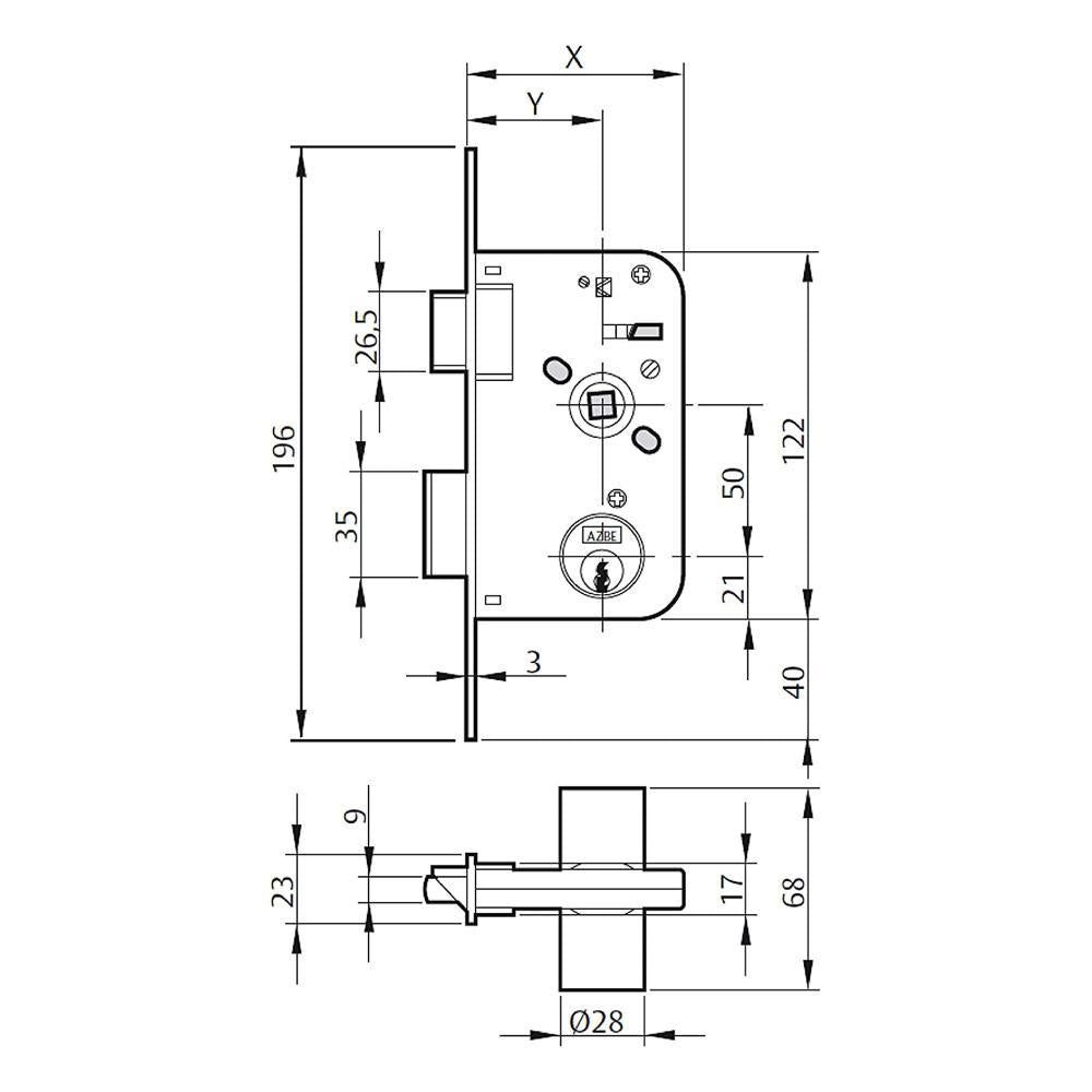 Cerradura 50-70mm Hl. Embutir