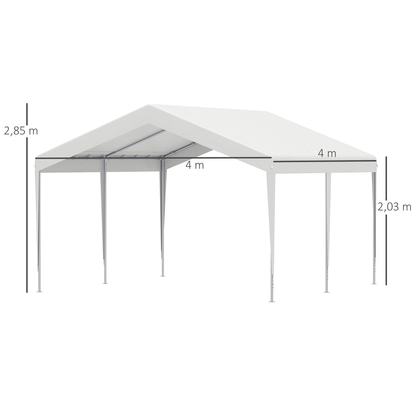 Outsunny Carpa Garaje Para Coche 4x4m Gazebo De Jardín Con Accesorios Blanco_2