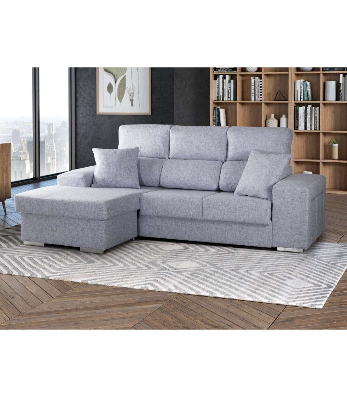 Chaiselongue Reversible Pitres Con Tela Antimanchas Gris. 240 Cm (ancho) X 140 Cm (fondo) X 95 Cm (alto)._0