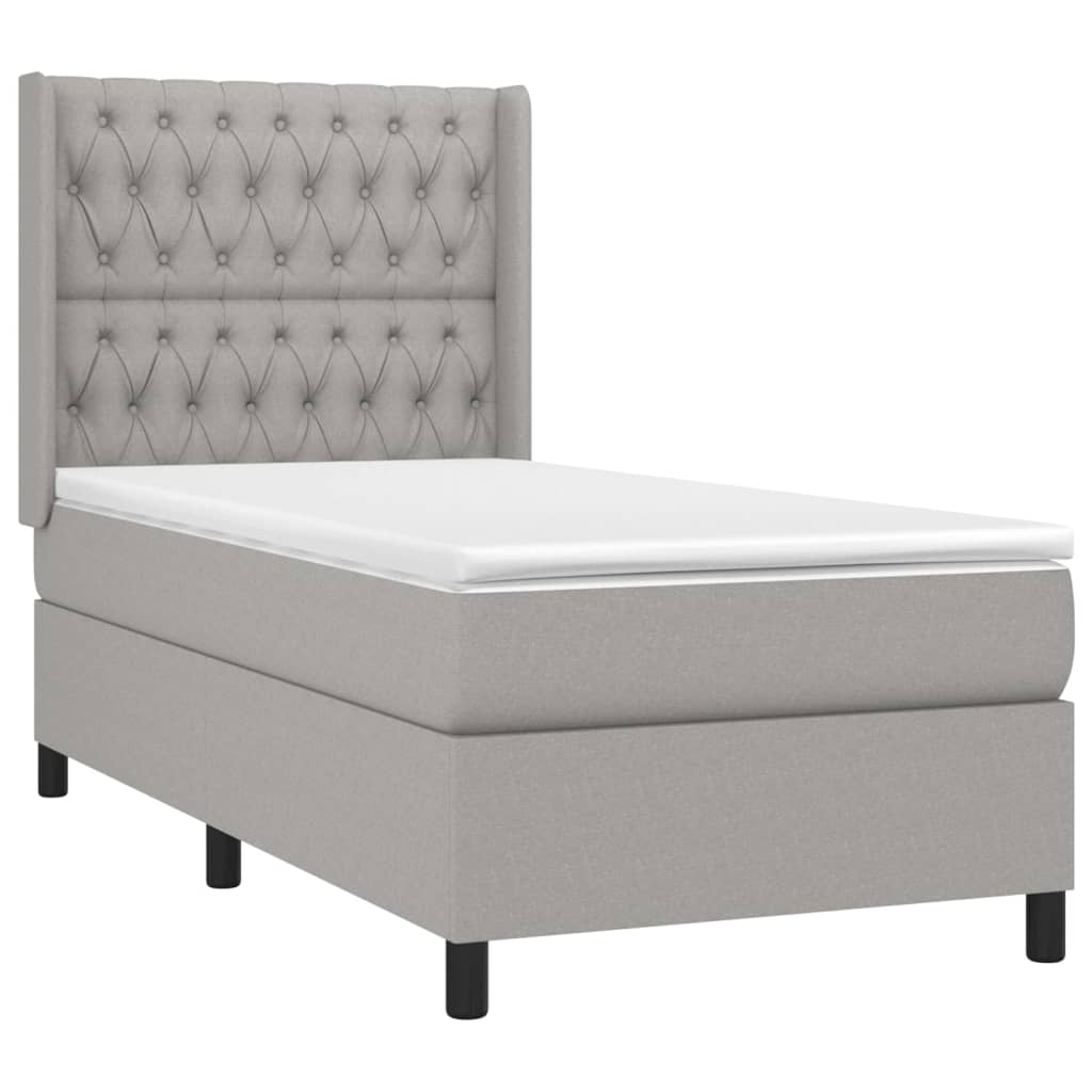 Cama Box Spring Colchón Y Luces Led Tela Gris Claro 100x200 Cm / Vetonek_3