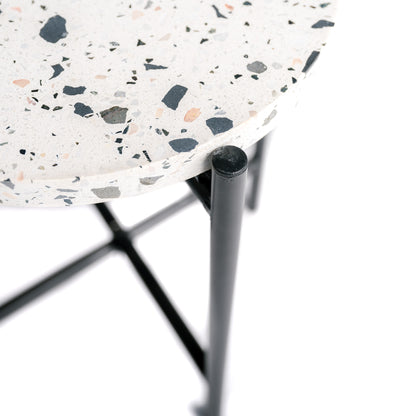Mesa Auxiliar Redonda De Metal Negro Industrial, Tapa De Terrazo 33x40cm- Muebles De Salón- Mesa Auxiliar_3