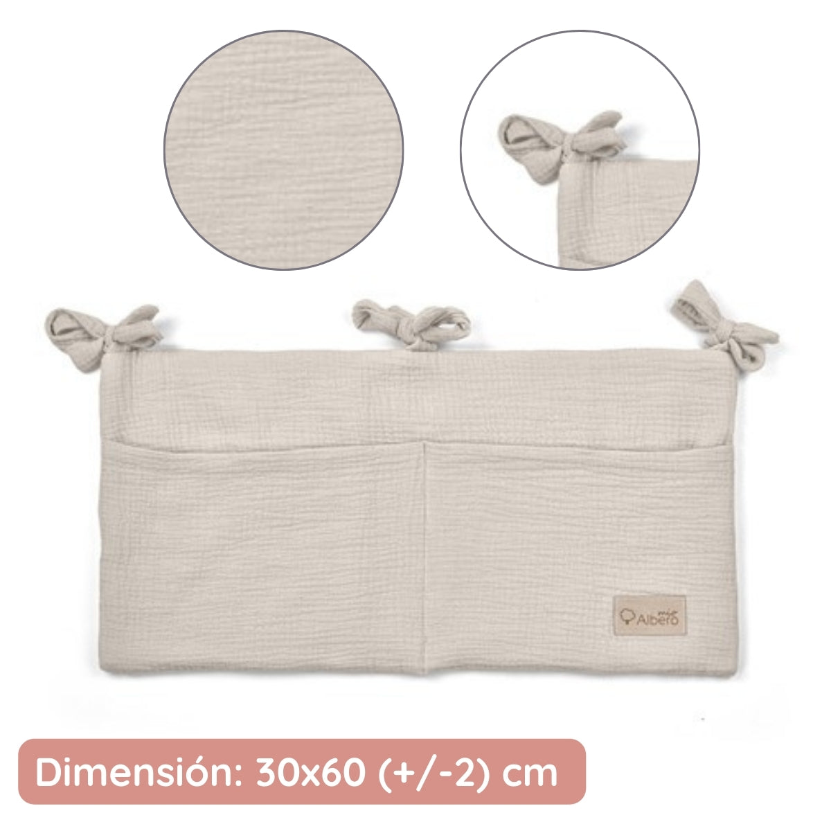 Organizador De Cuna Con Compartimentos Muselina Beige_2