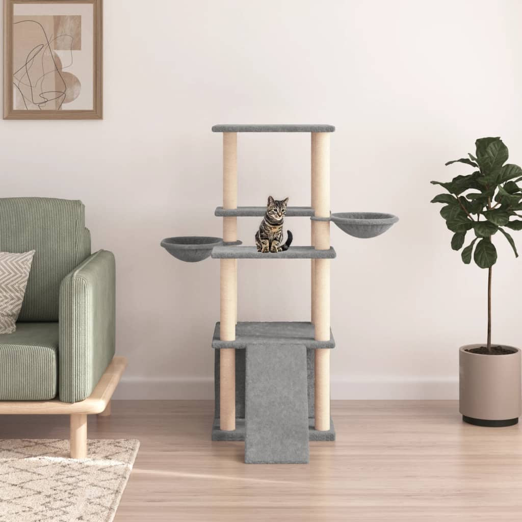 Vidaxl Rascador Para Gatos Con Postes De Sisal Gris Claro 133 Cm_1