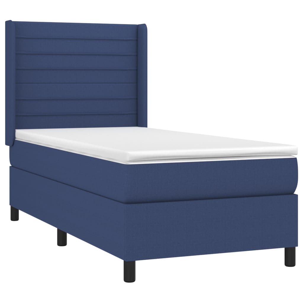 Cama Box Spring Colchón Y Luces Led Tela Azul 100x200 Cm / Vetonek_1