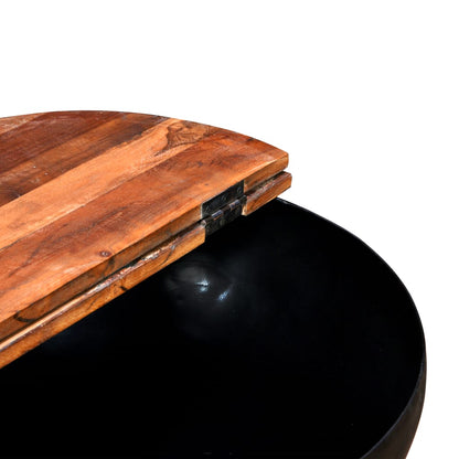 Mesa De Centro De Madera Maciza Reciclada Negra En Forma De Bol_3