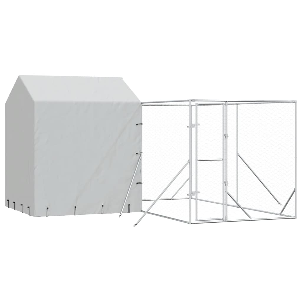 Perrera De Exterior Con Techo Acero Galvanizado Plata 4x4x2,5 M_0