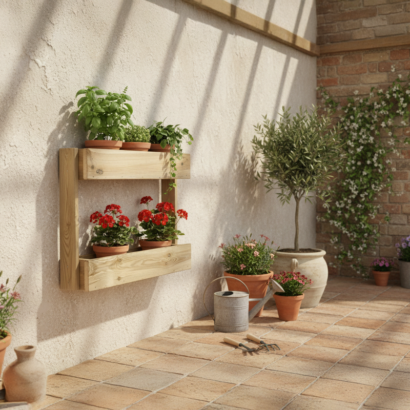 Jardinera Vertical Stand Line Wall 4B Madera Tratada Exterior Hortalia_1