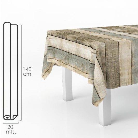Mantel Hule Rectangular Tablones Madera. Impermeable Antimanchas Pvc 140 Cm. X 20 Metros. Rollo Recortable. Interior Y Exterior_0