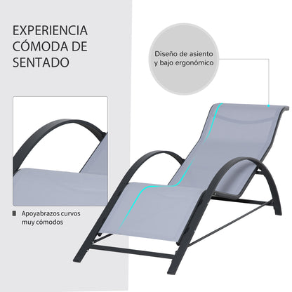 Outsunny 2 Tumbonas De Jardín 59x169x66 Cm Con Mesa De Café 41x41x45 Cm Gris_5