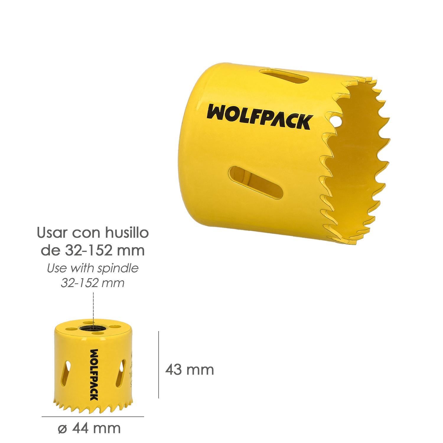 Corona Sierra Bimetal Ø 44 Mm. Templado Termico, Base Reforzada. Corona Madera, Broca Agujeros Madera, Acero, Hierro, Plasticos