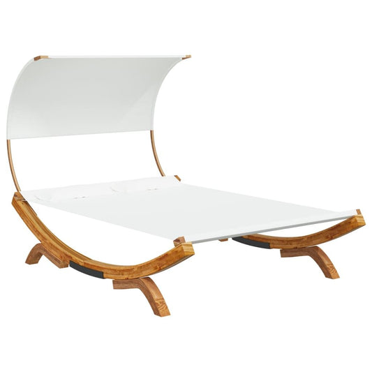 Vidaxl Tumbona Con Dosel Madera Maciza Curvada Crema 165x203x126 Cm_0