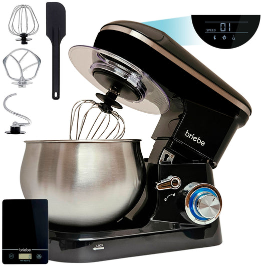 Briebe Batidora Amasadora Repostería Profesional 5l+ Báscula Cocina 6 Velocidades + Pulso Pantalla Led, Km1164b, Negro_0