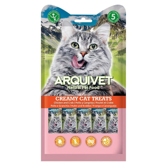 Petiscos cremosos para gatos Arquivet Snack cremoso de frango e caranguejo 5x14 g