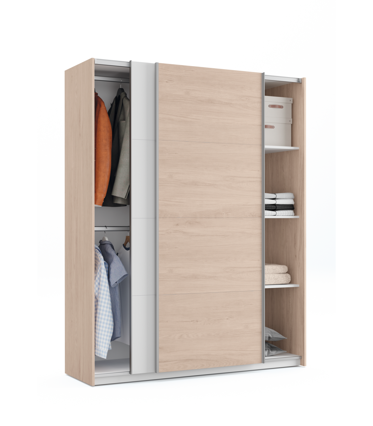 Armario Ropero 2 Puertas Correderas Onix Acabado Roble Aurora/blanco, 200 Cm(alto)150 Cm(a_0
