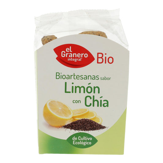 Bolachas artesanais biológicas com sabor a limão e chia El Granero, 220 g