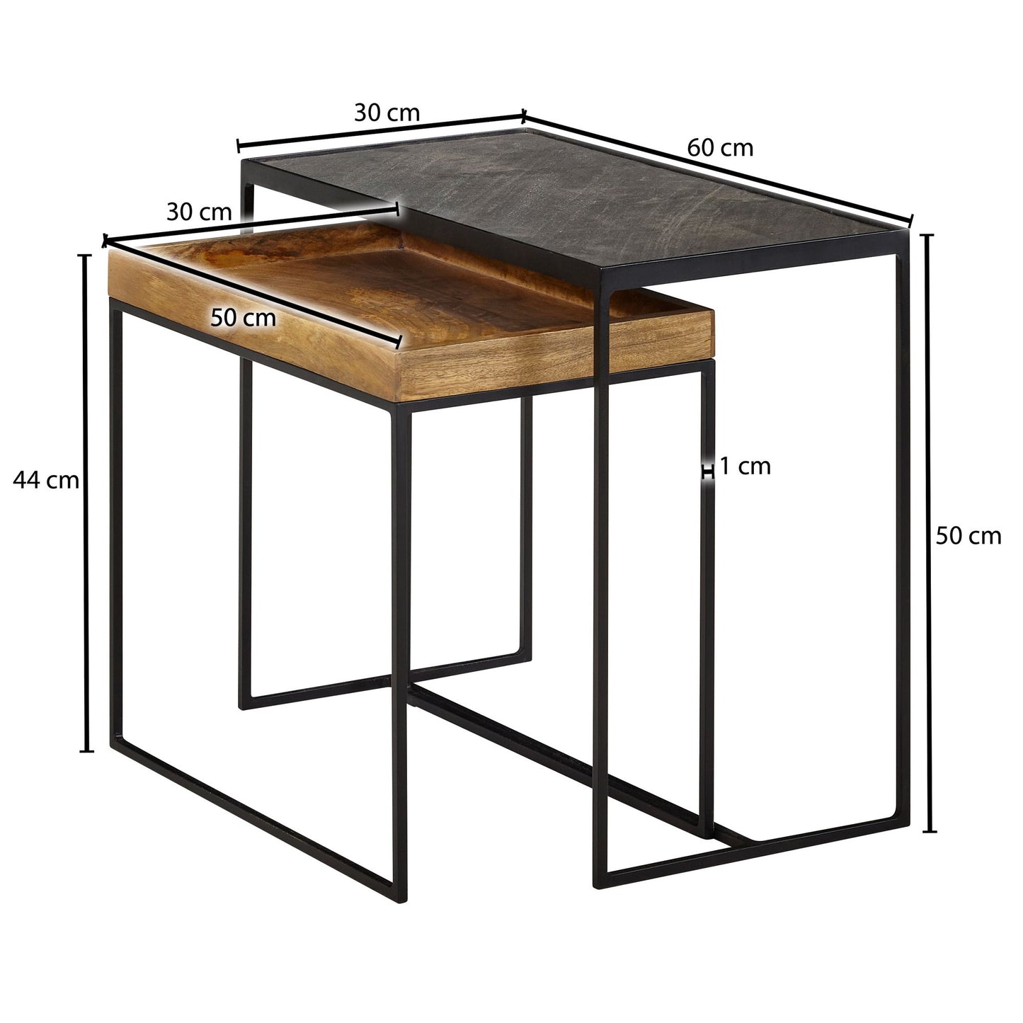 Juego De Mesa De Salón De 2 Mesas Auxiliares De Madera Maciza De Mango_3