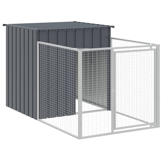 Caseta Perros Con Corral Acero Galvanizado Gris 110x201x110 Cm_0