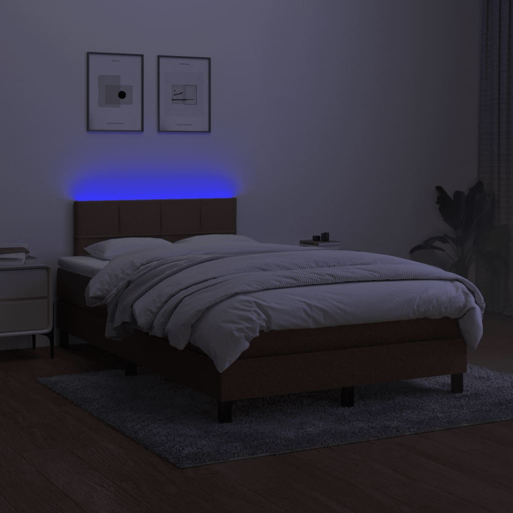Cama Box Spring Con Colchón Y Led Tela Marrón Oscuro 120x200 Cm / Vetonek_1