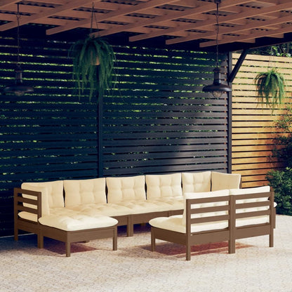 Vidaxl Muebles De Jardín 9 Pzas Y Cojines Madera De Pino Marrón Miel_1