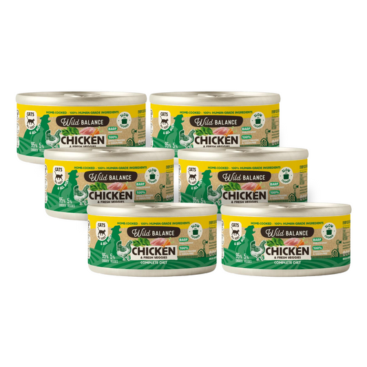 Pacote de latas de frango BARF para gatos 6x120 g Wild Balance