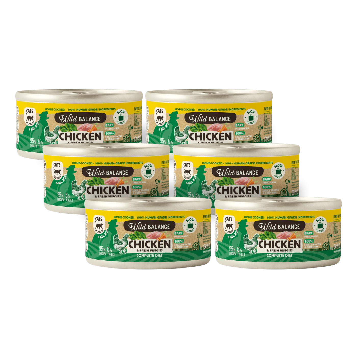 Pacote de latas de frango BARF para gatos 6 x 120 g Wild Balance