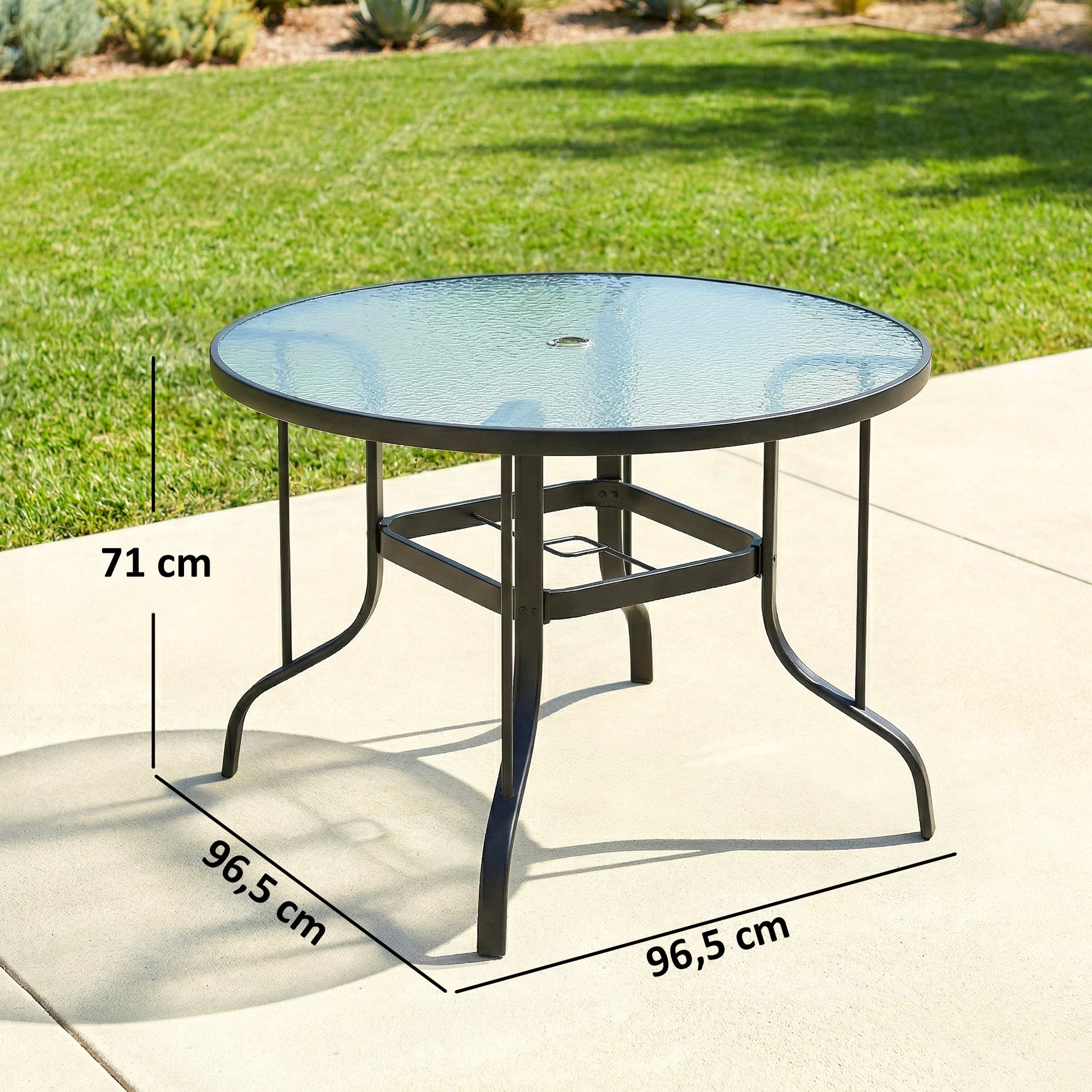 Outsunny Mesa De Jardín Exterior Con Orificio Para Sombrilla Ø96,5x71 Cm Negro_2