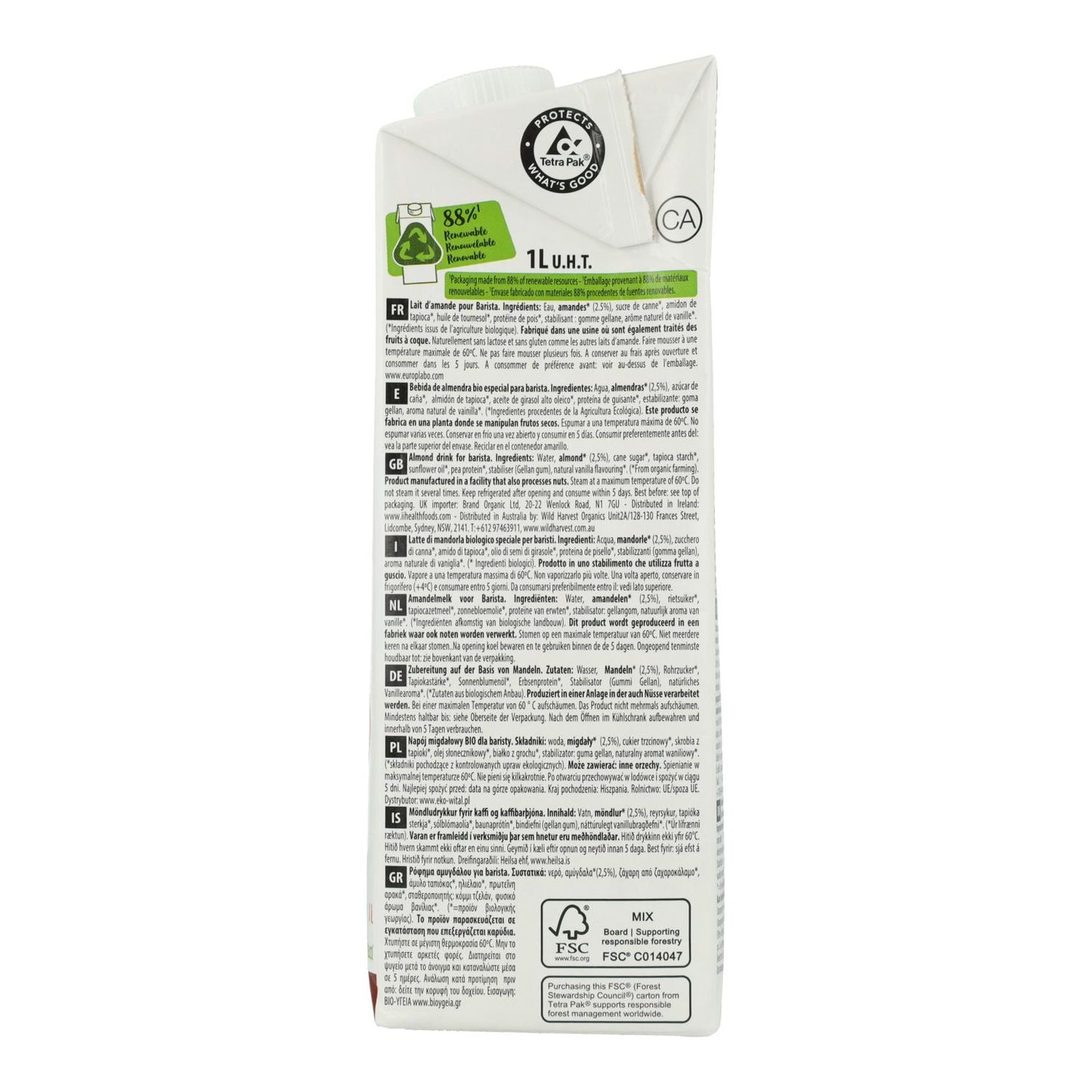 Bebida de Amêndoa Vegetal Barista BIO EcoMil 1 L