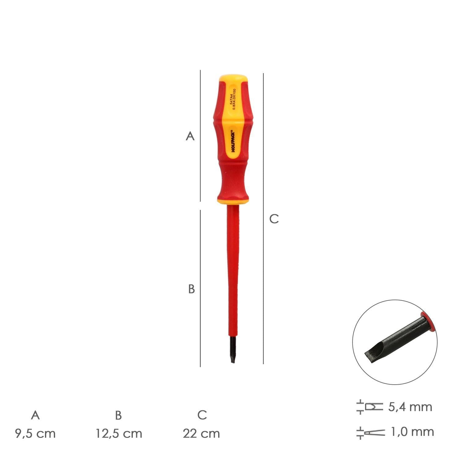 Destornillador Plano Aislado Certificado Vde 1.000 V. Medida 1,0 X Ø 5,5 X 125 Mm. Destornillador Seguridad Electricista_1