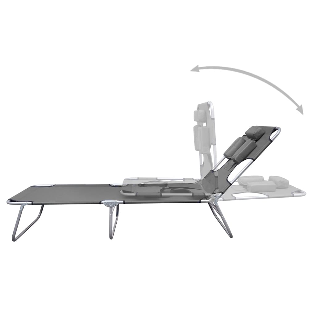 Vidaxl Tumbona Plegable Con Cojín De Cabeza Y Respaldo Ajustable Gris_5