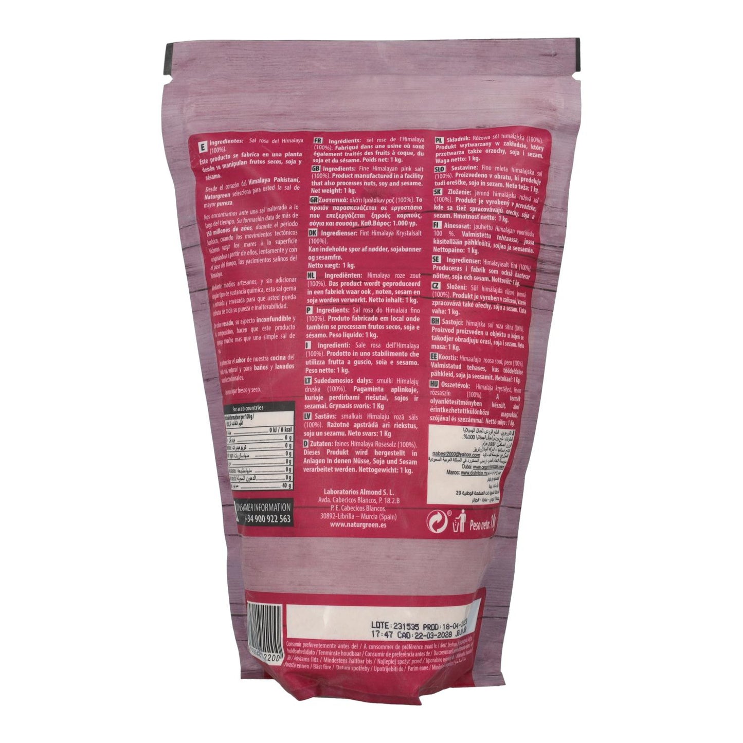 Sal rosa fino do Himalaia Naturgreen 1 kg