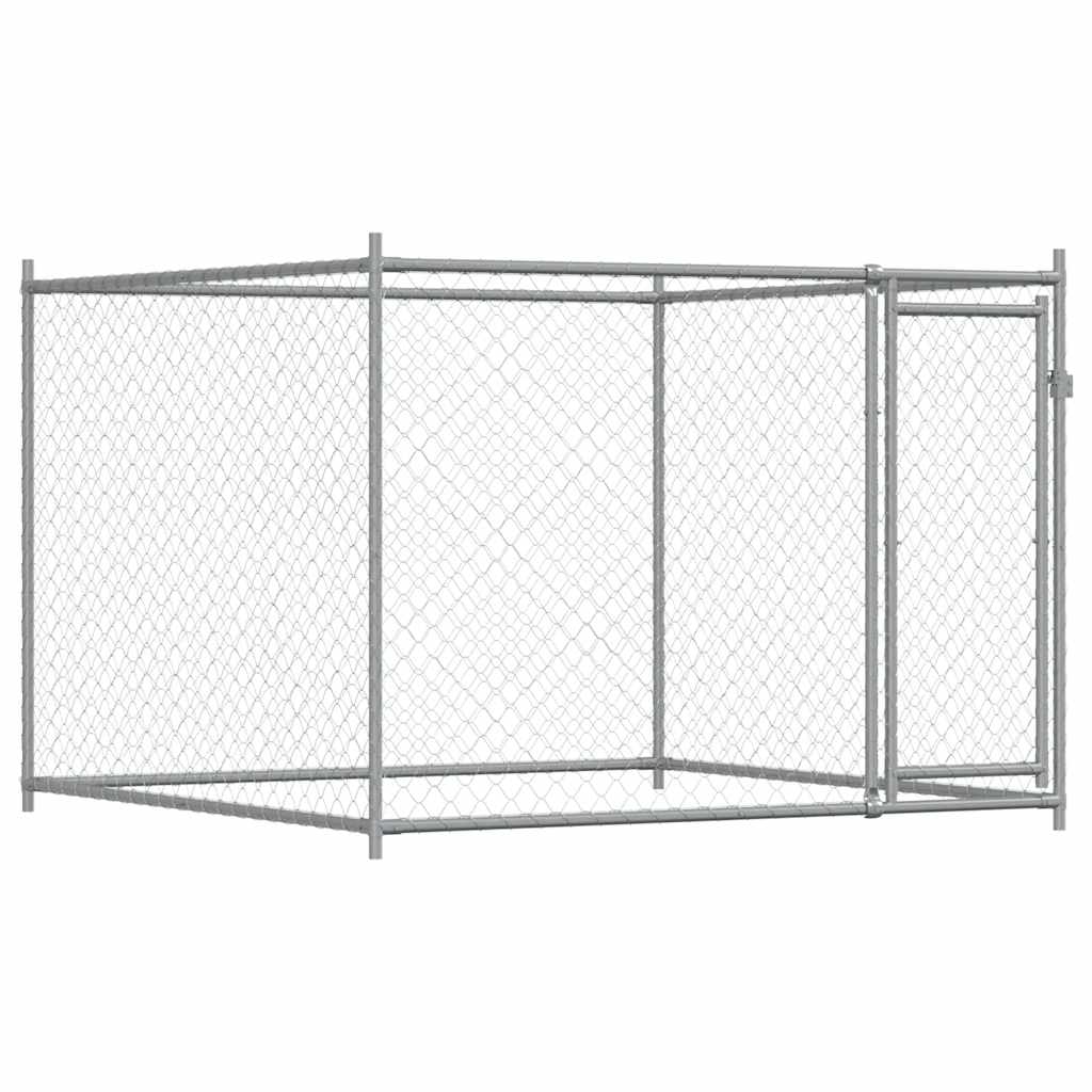 Jaula De Perros Con Puerta Acero Galvanizado Gris 2x2x1,5 M_0