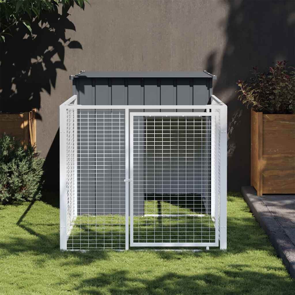 Caseta Perros Con Corral Acero Galvanizado Gris 110x201x110 Cm_1